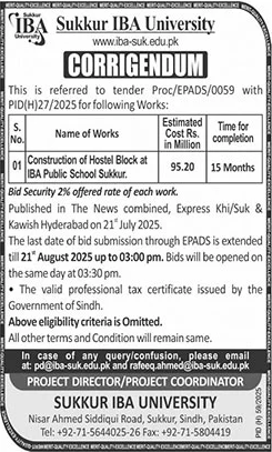 Sukkur IBA University Sukkur Tender Notice